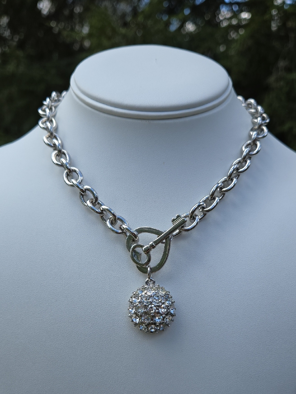 Guess Silver-Tone Crystal Ball Heart Key Toggle Necklace - Women Jewelry - Picture 8 of 16